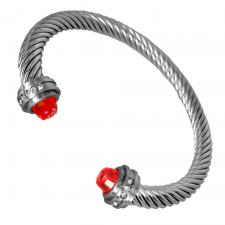 Stainless Steel Twisted Bangle w/ Red Crystal on Ends
